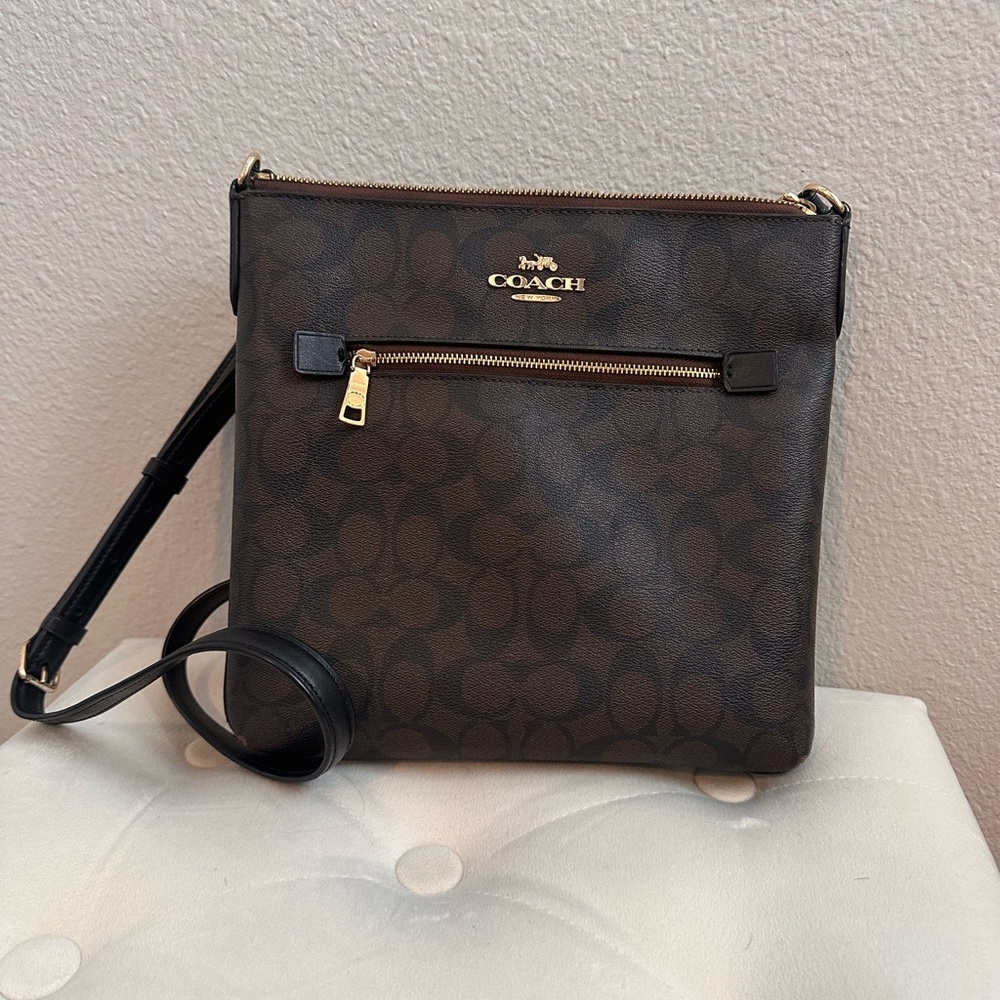 Coach Signature Dark Brown and black Crossbody Bag
